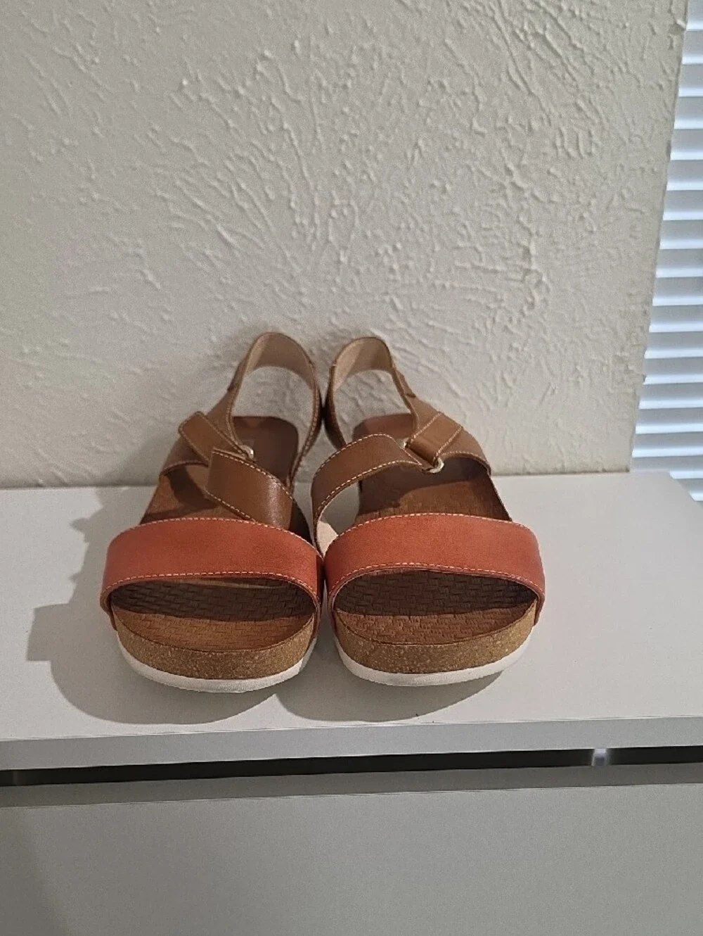 PIKOLINOS Tan and Coral Wedge Sandals